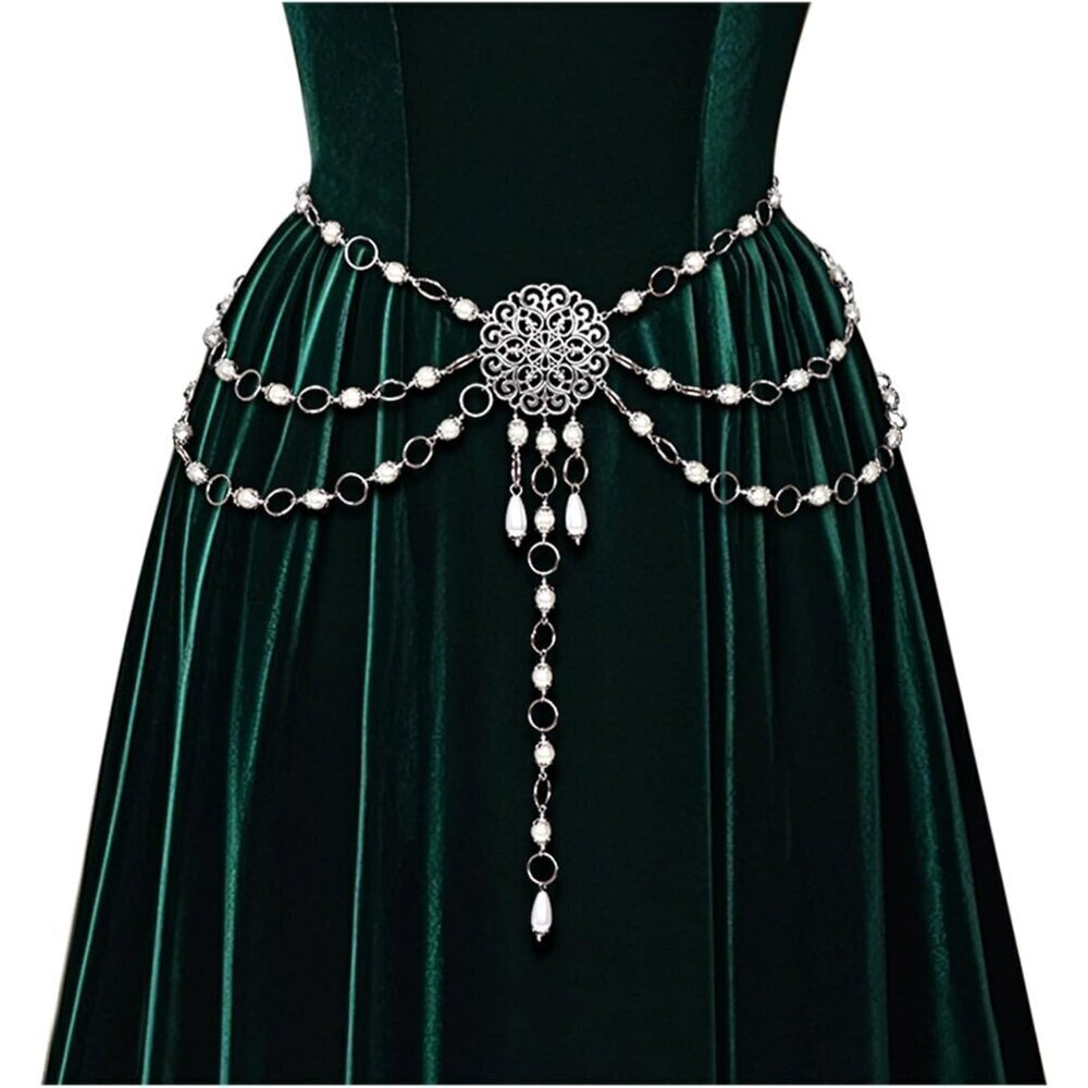 Women's Silver Medieval Chain Belt Adjustable Renaissance Witch Costume Accessor